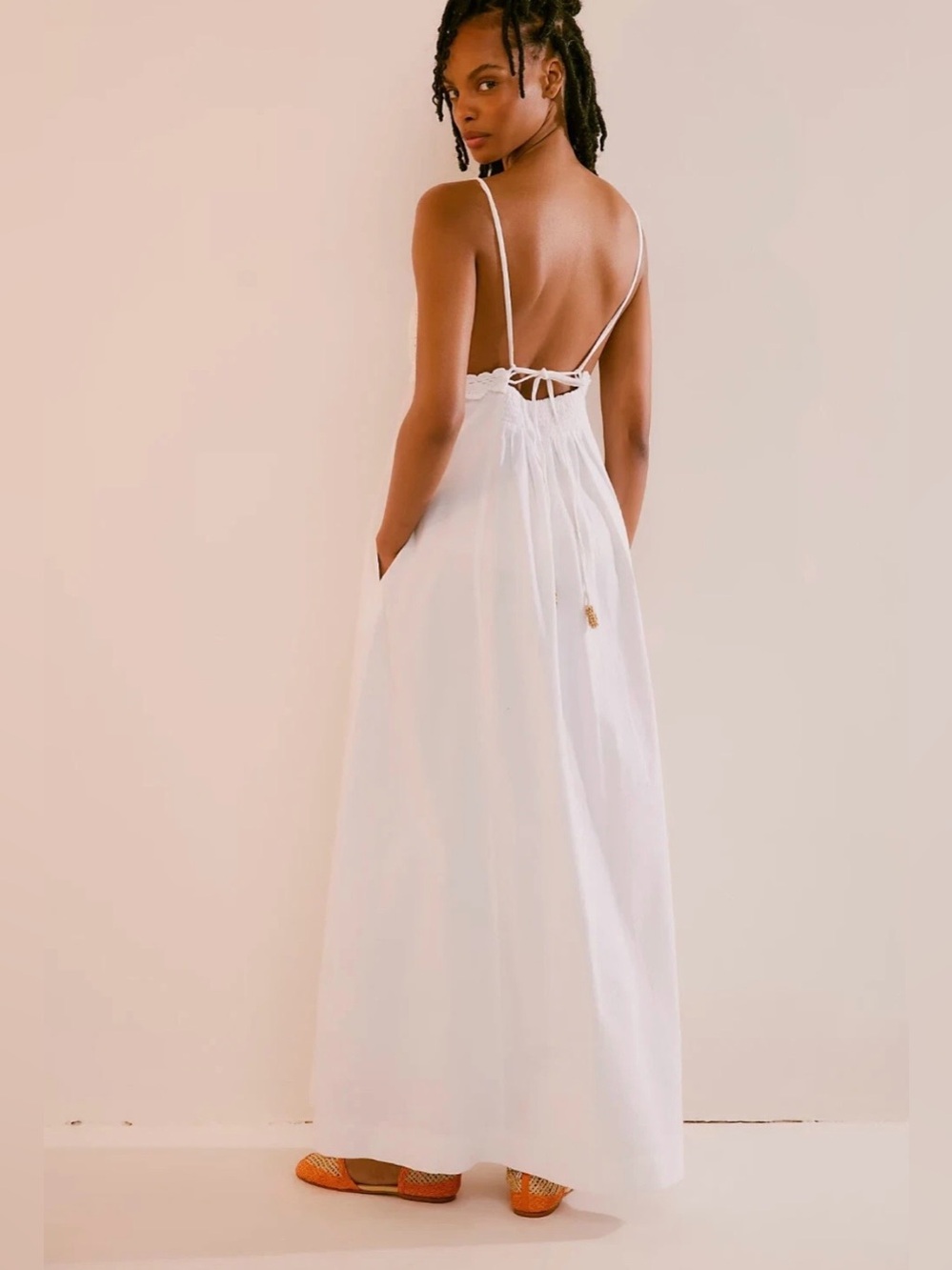 *As Is* Free People Lovey Maxi Dress Crochet Lace XS White Boho Beach Resort - Picture 2 of 10